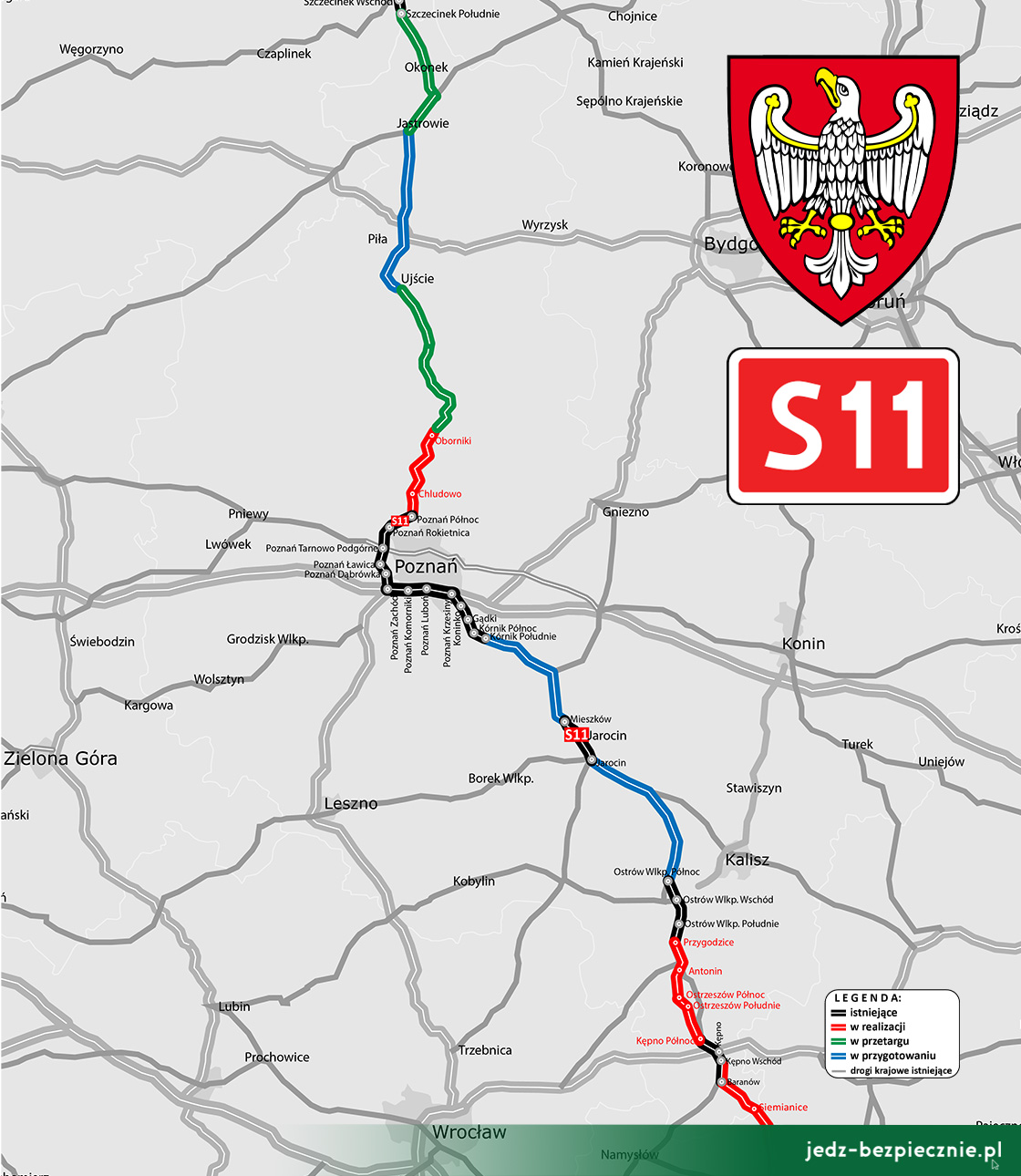 Przebieg drogi ekspresowej S11 w Wielkopolsce | Jedź Bezpiecznie